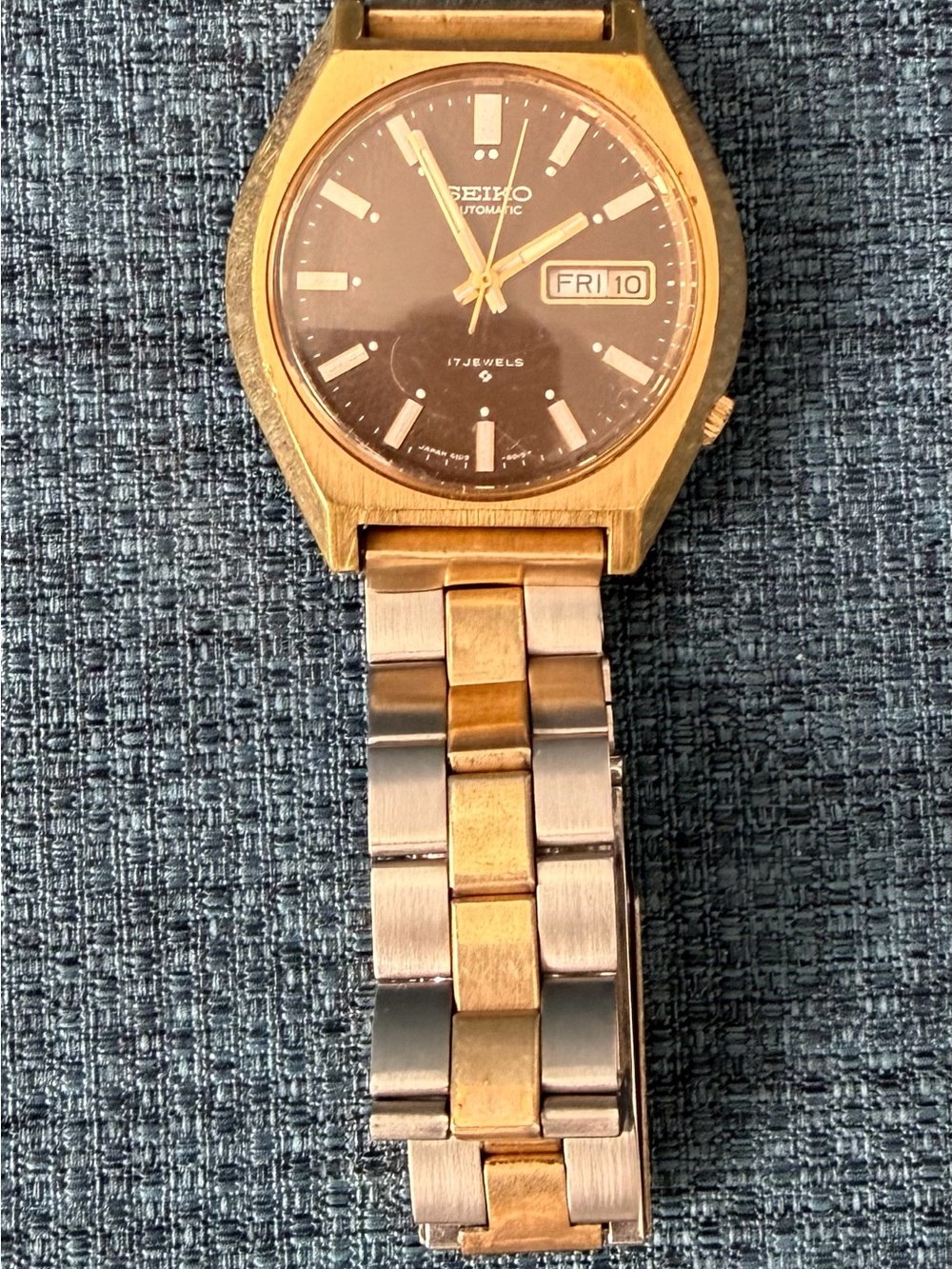 Seiko Two-Tone Gold and Silver Bracelet Watch with Brown Dial